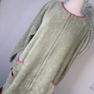 Vtg Stan Herman Chenille 3/4 Zip Short Robe/Cover Up Pockets Light Green Med